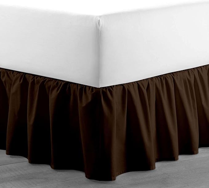 Chocolate Solid Ruffled Bed Skirt Short Queen-14 Inch Drop Split Corner - Image 4