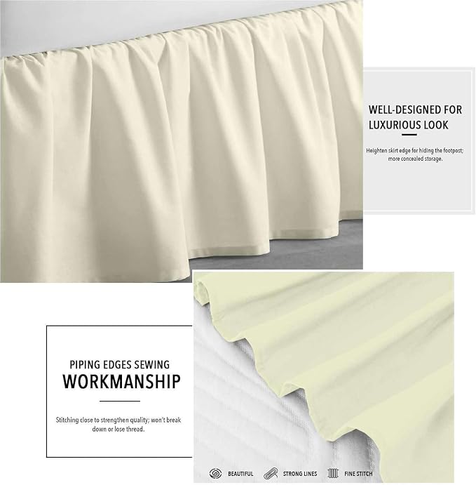 Sleepwell Ivory Solid Ruffled Bed Skirt Short Queen-24 Inch Drop Split Corner - Image 3