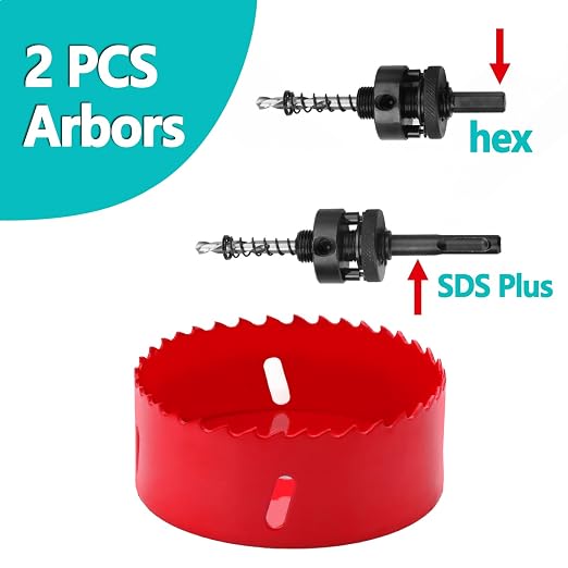 6 inch / 152mm Hole Saw with SDS Plus Arbor and Hex Shank Arbor, HSS Bi-Metal - Image 2