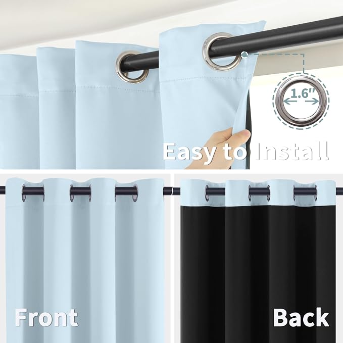BGment Baby Blue 100% Blackout Curtains - Image 6