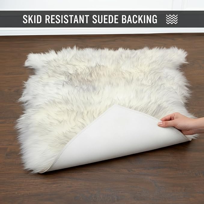 Super Area Rugs Gray & White Mix Sheepskin Rug Genuine Single 2x3ft Pelt Fluffy - Image 8