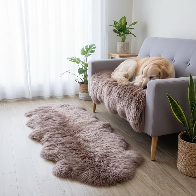 Premium Genuine Sheepskin Rug 2' x 6' Long Fur Soft & Natural Bedside Area Rug - Image 3
