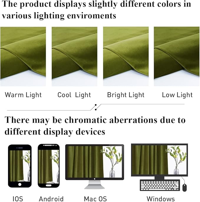 StangH Olive Green Velvet Curtains Light Blocking Bedroom Window Drapes Privacy - Image 9