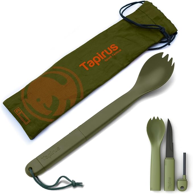 Tapirus Spork Tactical Green | BPA Free Spoon Fork, Stainless Steel Knife and by TapirusOutdoors