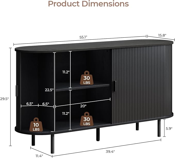 Buffet Cabinet with Storage, Fluted Sideboard Buffet with Sliding Door - Image 2