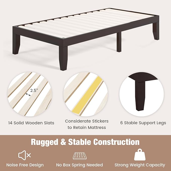 Giantex 14 Inch Twin Wood Platform Bed Frame, Minimalist Mattress Foundation - Image 4