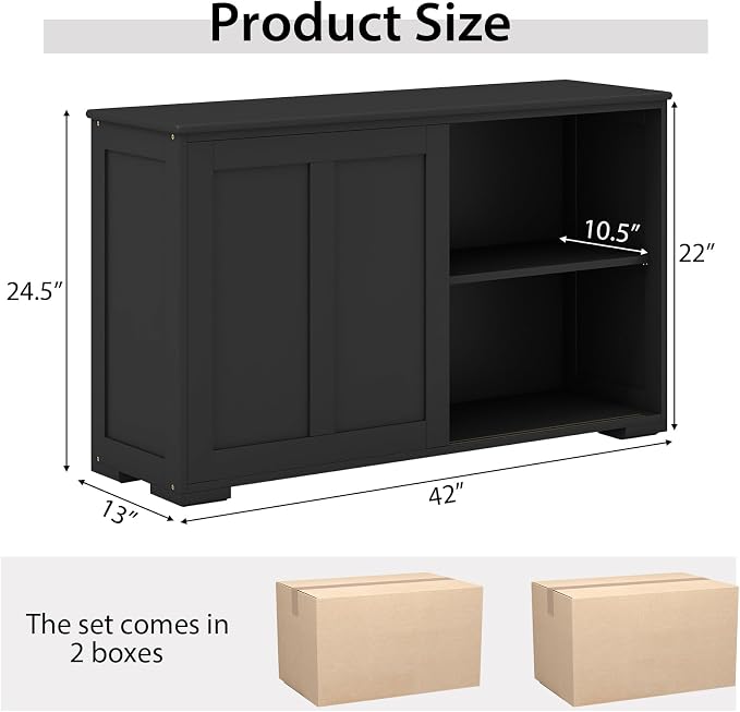 Costzon Sideboard Buffet Cabinet of 2, Wooden Kitchen Storage Cabinet - Image 3