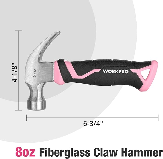 WORKPRO 8 oz Claw Hammer with Fiberglass Handle, All Purpose Hammer with Forged - Image 2
