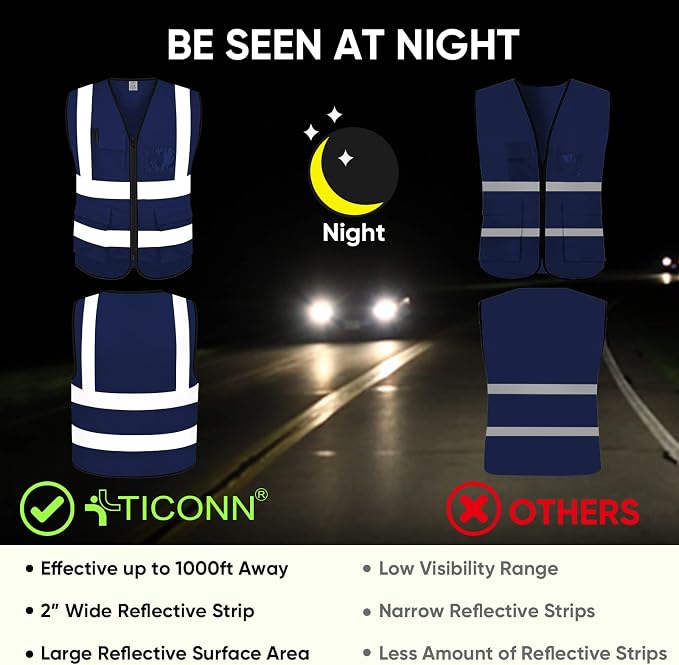 TICONN Reflective Safety Vest High Visibility Class II Mesh Vest - Image 3