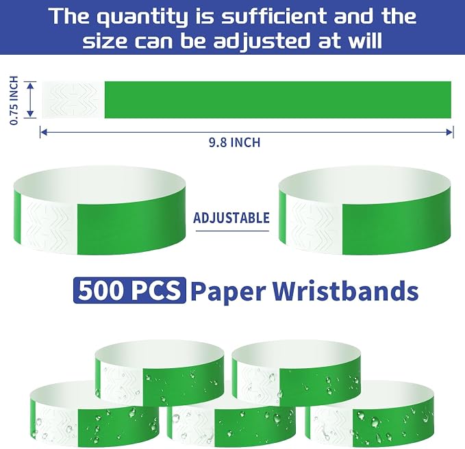 500 Pcs Green Paper Wristbands for Events Waterproof Neon Wrist Bands Adhesive - Image 2