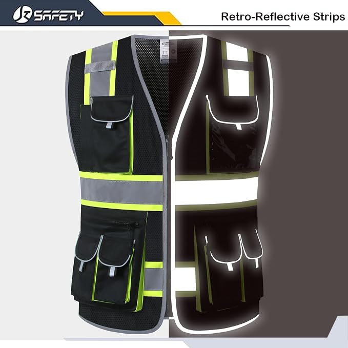 JKSafety 10 Pockets Hi-Vis Neon Color Frontal Zipper Mesh Safety Vest - Image 4