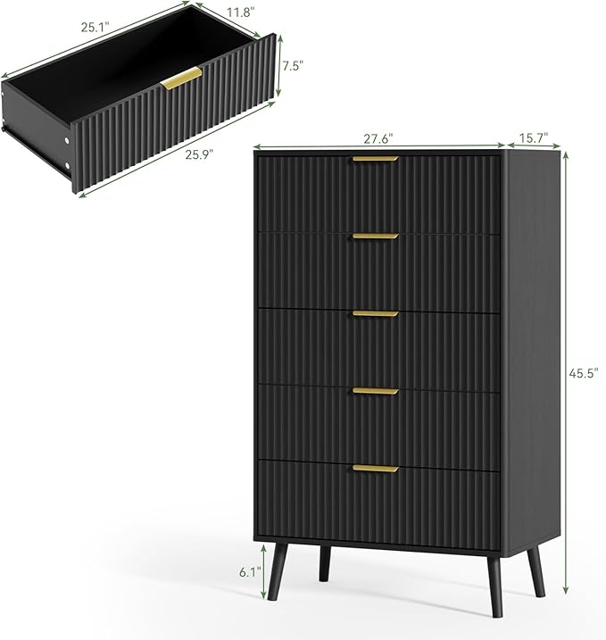 LYNSOM Fluted Dresser and Nightstand Sets 3 Piece, 5-Drawers Dresser and - Image 2
