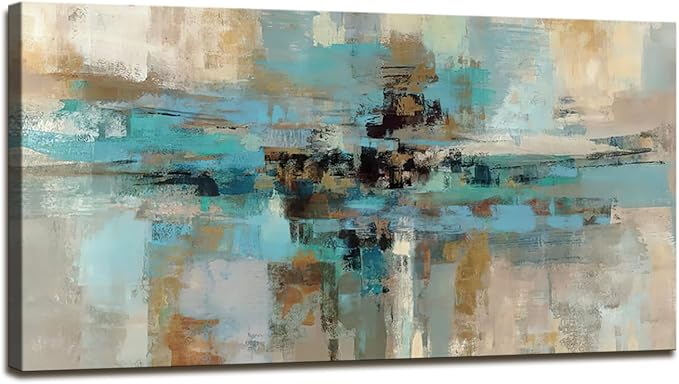 DZL Art A74750 Canvas Prints Abstract Wall Art Print Paintings Blue and Brown by DZL+Art