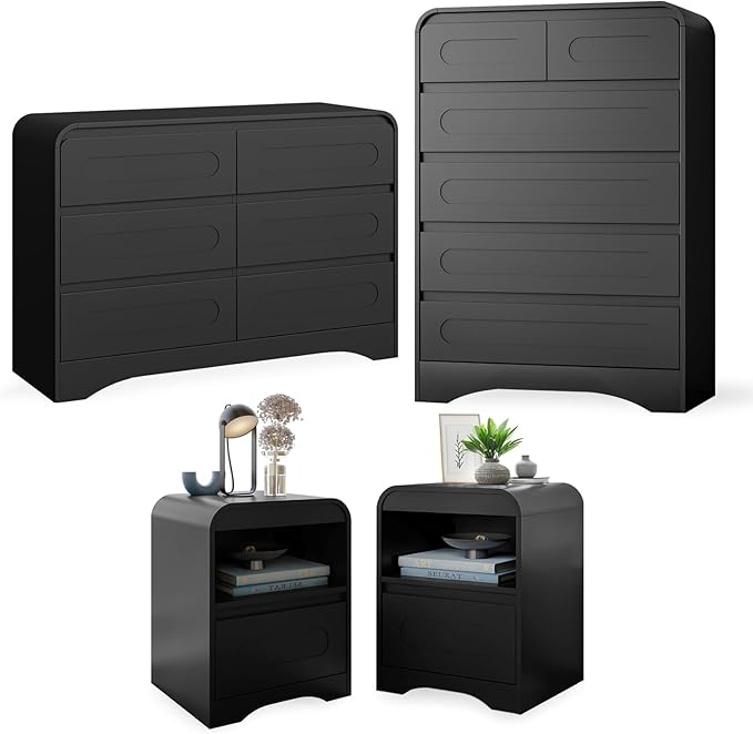 4 Pcs Bedroom Set, Dresser and Nightstand Sets, Including Modern Wooden Tall 6 by SOLACEFURNITURE