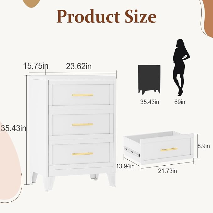 Metal Small Dresser for Bedroom, 3 Drawer Dresser - Image 3