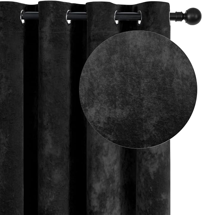 SMILETIME Black Crushed Velvet Curtains 52x84 inch Luxurious Thermal Insulated - Image 2
