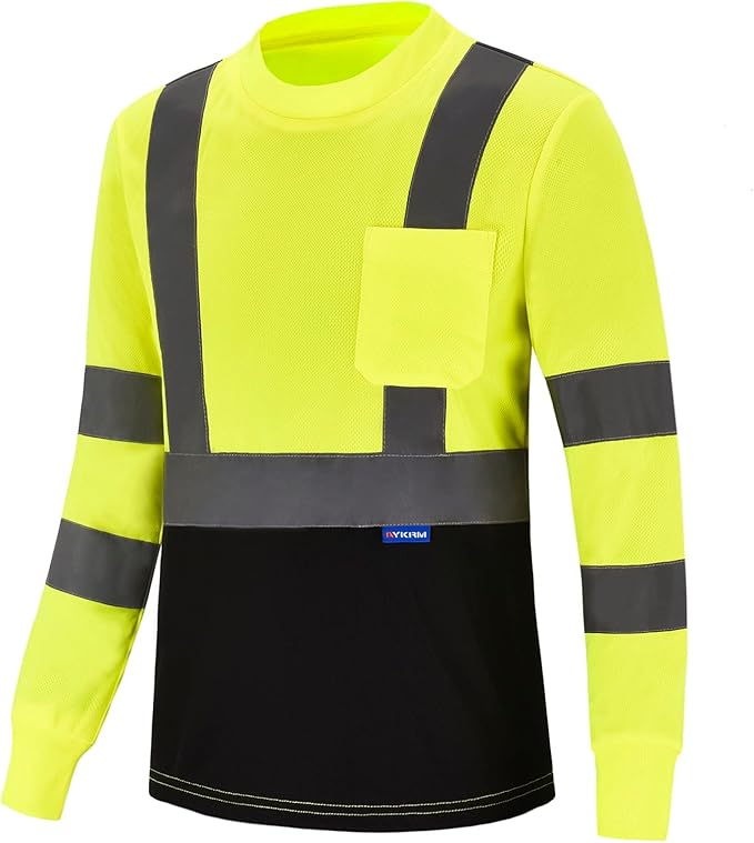 AYKRM Safety T Shirt Reflective High Visibility hi vis Long Sleeve T Shirt by AYKRM