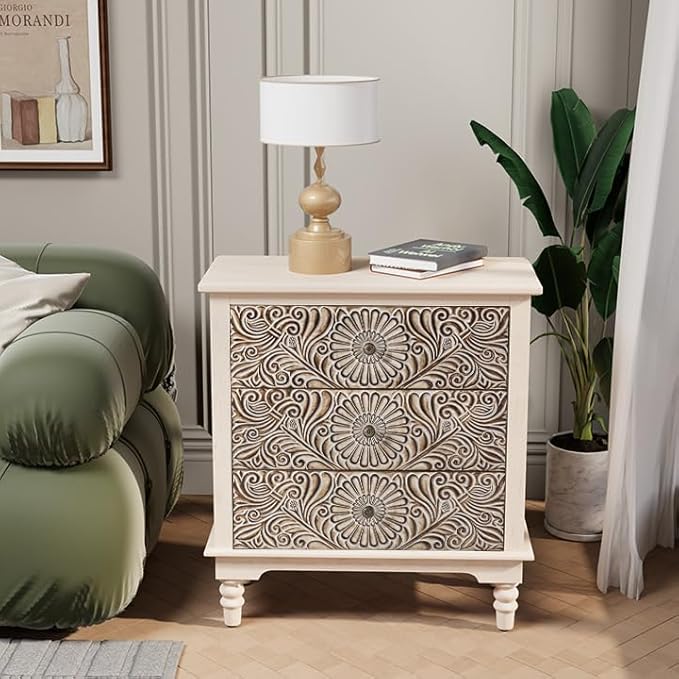 COSIEST Bedside Table Set of 2, Wood Nightstand 3 Drawers, Farmhouse End Table - Image 6