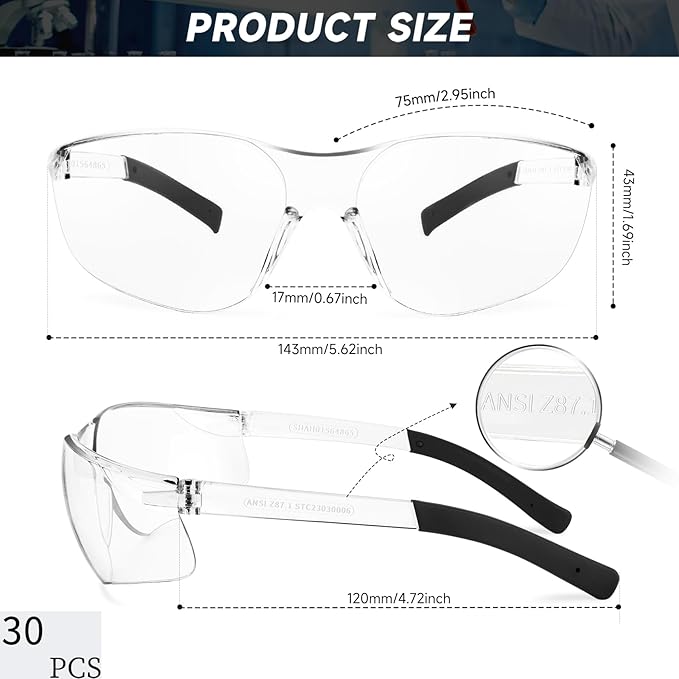 Safety Glasses for Men Women ANSI Z87.1 Safety Glasses Bulk Protective Eyewear - Image 2