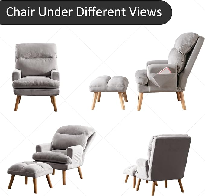 INZOY Accent Chairs with Ottoman, Velvet Fabric Armchair with Ottoman - Image 7