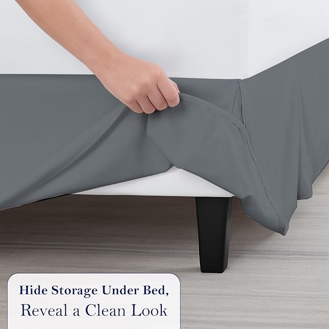 Twin Bed Skirt, Luxury 18 Inch Drop Dark Grey Pleated Bed Skirt, Double Brushed - Image 5
