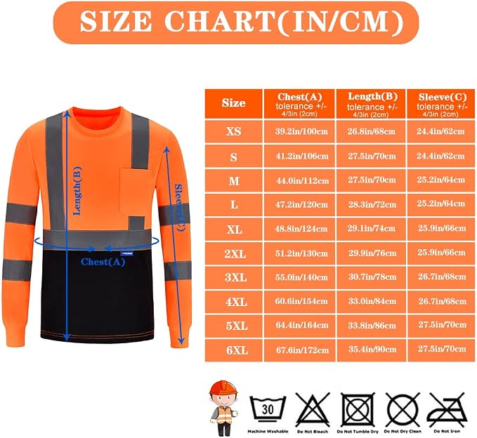 AYKRM Safety T Shirt Reflective High Visibility hi vis Long Sleeve T Shirt - Image 3