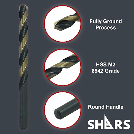 Shars 1/16-1/4" by 64ths 13 Pcs HSS Heavy Duty Black & Gold Finish Jobber Drill - Image 4