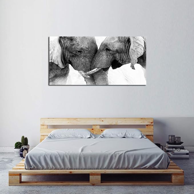 DZL Art D73062 Black and White Elephants Entwine Wall Art Canvas Painting Ready - Image 3