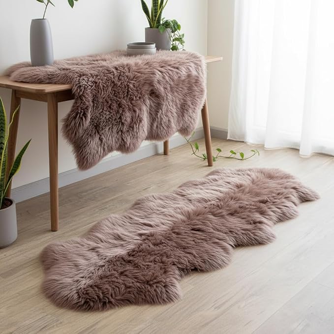 Premium Genuine Sheepskin Rug 2' x 6' Long Fur Soft & Natural Bedside Area Rug - Image 4
