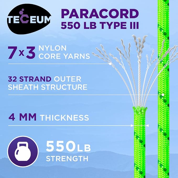 TECEUM 5/32" Paracord Rope 1000 – 1000ft / 200ft / 100ft / 50ft – Tactical - Image 3