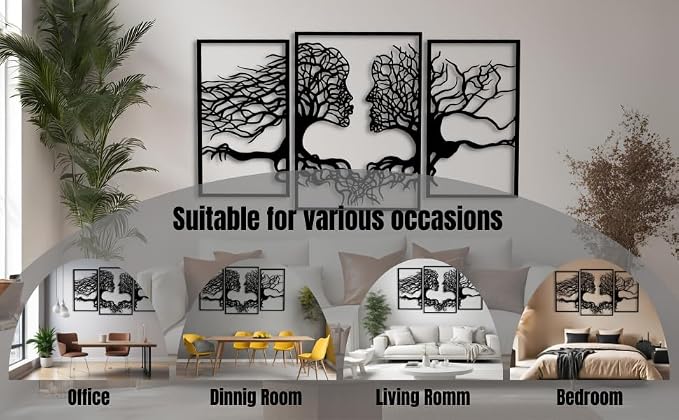 VAILLA Tree of Life Wall Wooden Art Abstract Tree Man Woman Face Large 3D - Image 3