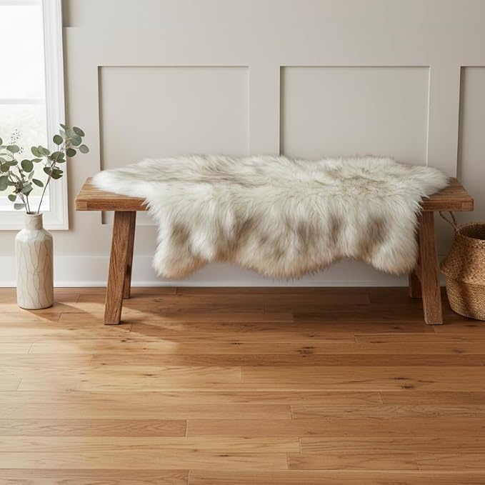 Super Area Rugs Gray & White Mix Sheepskin Rug Genuine Single 2x3ft Pelt Fluffy - Image 4