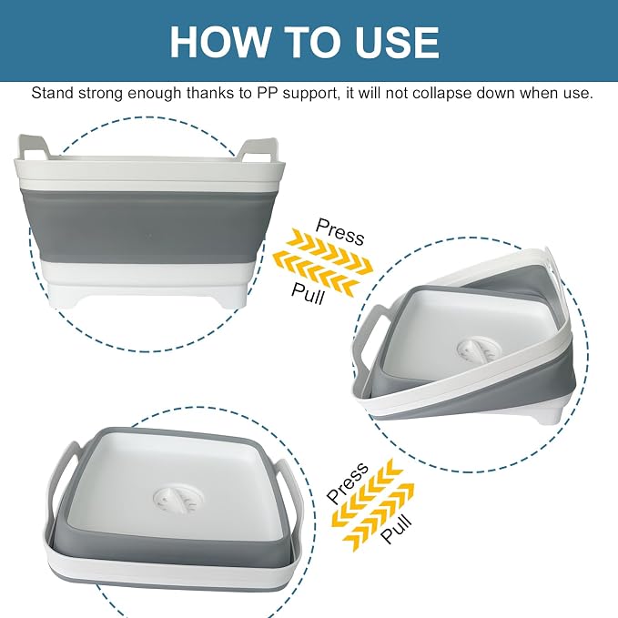 Collapsible Dish Tub 2X9L-Collapsible Basin Bucket Portable Sink-Outdoor - Image 4