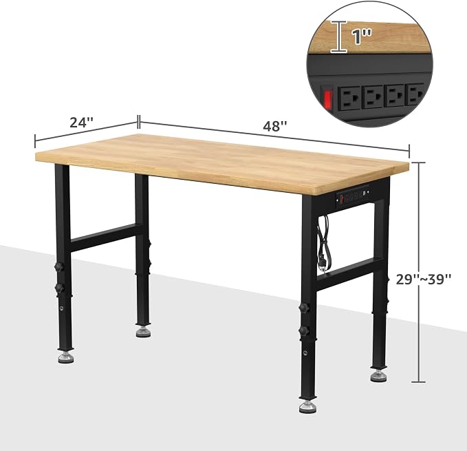 48" Adjustable Workbench, Heavy-Duty Work Table, 3000 LBS Load Capacity - Image 5