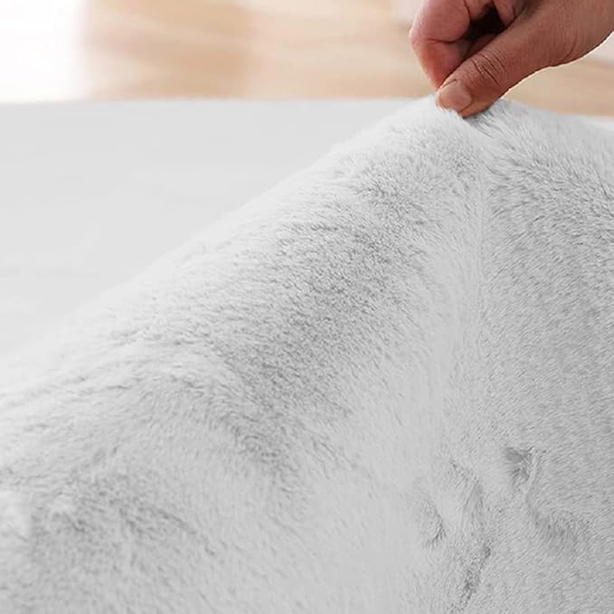 Faux Rabbit Fur Washable Rugs for Bedroom Light Grey Fluffy Rug for Living Room - Image 9