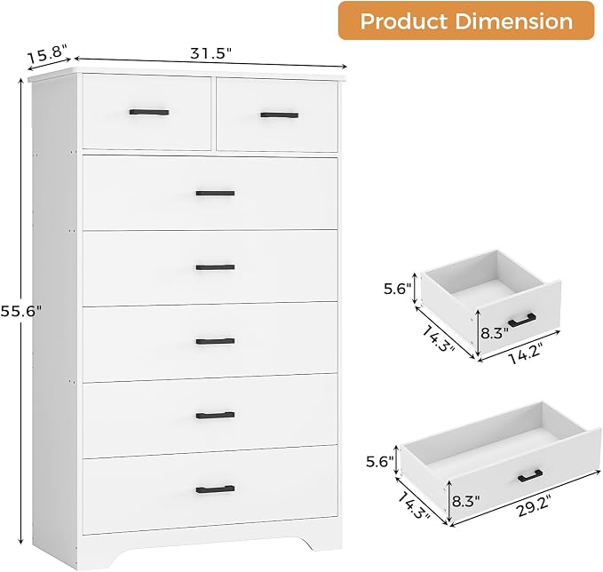 Hasuit Tall Dresser for Bedroom, 55.6'' High Dressers - Image 2
