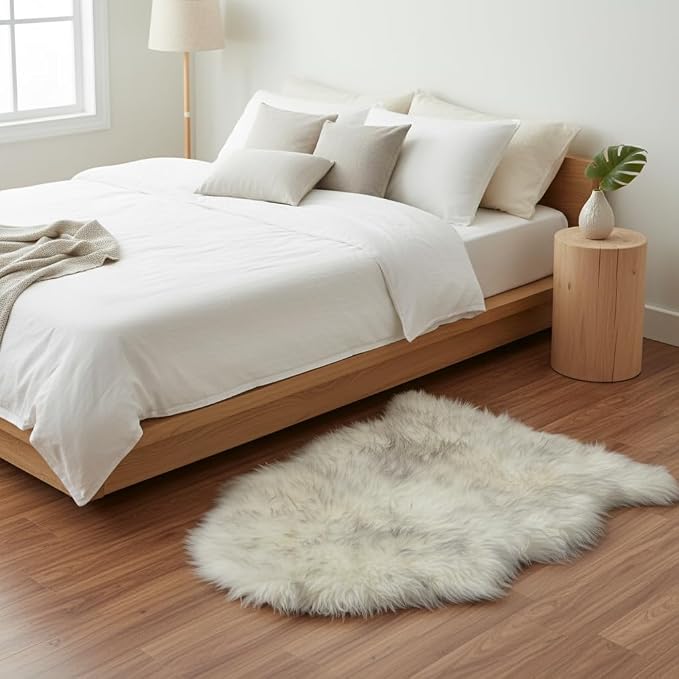 Super Area Rugs Gray & White Mix Sheepskin Rug Genuine Single 2x3ft Pelt Fluffy - Image 2