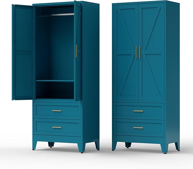 COFaR Metal Wardrobe Cabinet, 71 Farmhouse Armoire Wardrobe Closet - Image 9