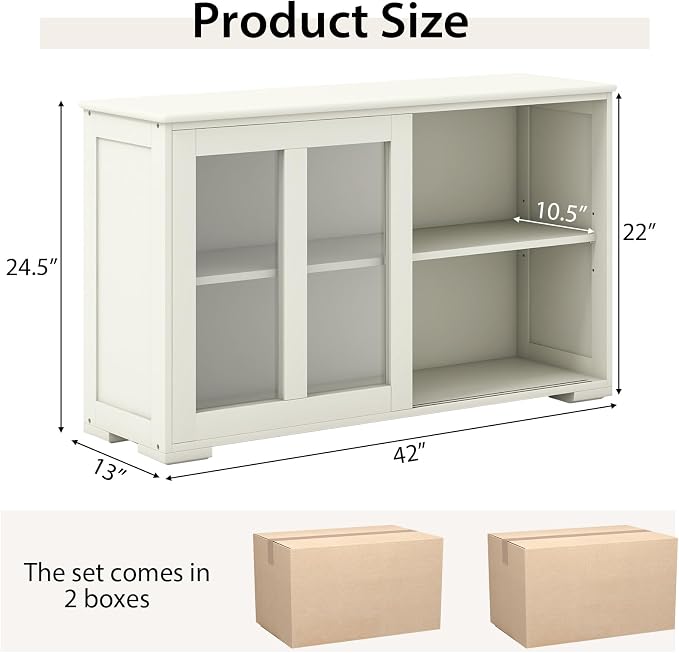 Costzon Sideboard Buffet Cabinet of 2, Wooden Kitchen Storage Cabinet - Image 3