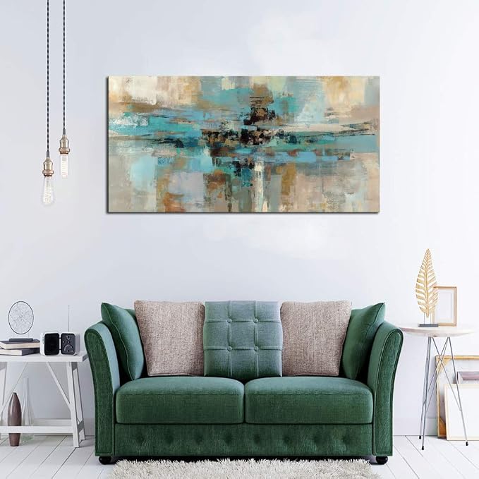 DZL Art A74750 Canvas Prints Abstract Wall Art Print Paintings Blue and Brown - Image 2