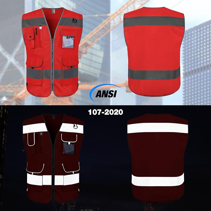 TCCFCCT Reflective Vest 9 Pockets High Visibility Safety Vest - Image 2