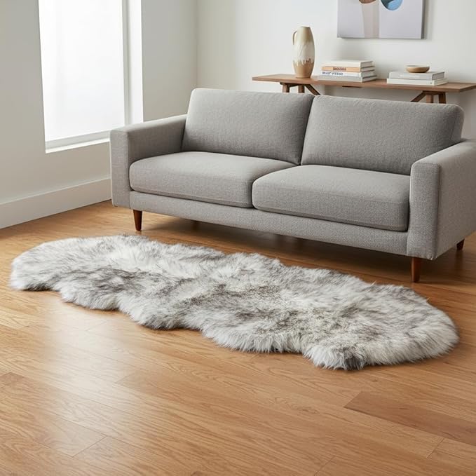 Premium Genuine Sheepskin Rug 2' x 6' Long Fur Soft & Natural Bedside Area Rug by SuperAreaRugs