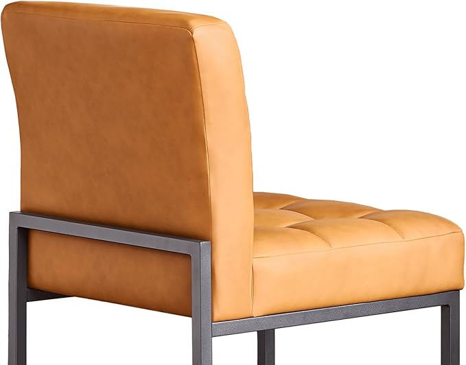 Brown Faux Leather Dining Chairs Set of 2, Mid-Century Modern Dining Room Chairs - Image 9