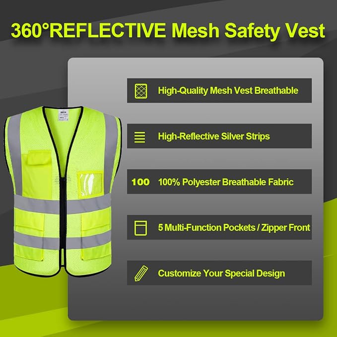 BeautyWill Custom Logo 10/20 Pack Safety Vest Class2 High Visibility Vest - Image 7