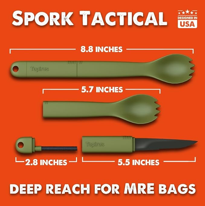 Tapirus Spork Tactical Green | BPA Free Spoon Fork, Stainless Steel Knife and - Image 2