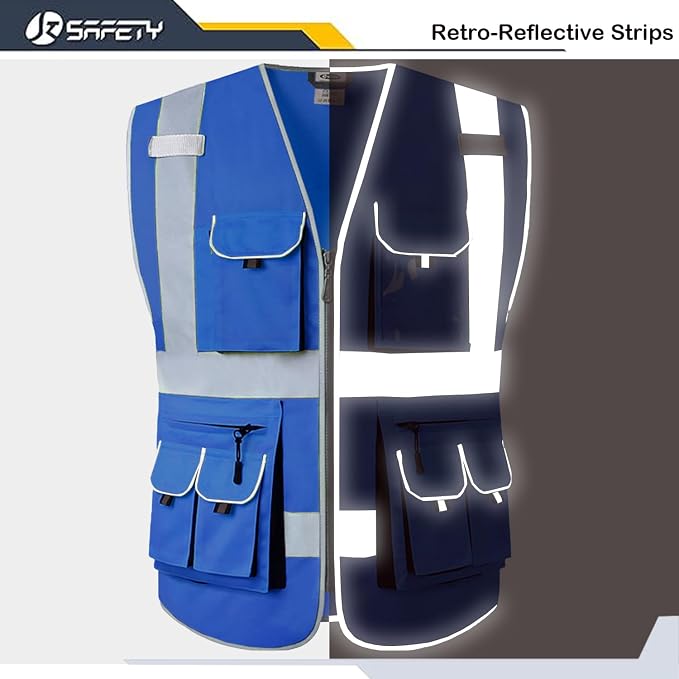 JKSafety 10 Pockets Blue Color Safety Vest Zipper Front - Image 2