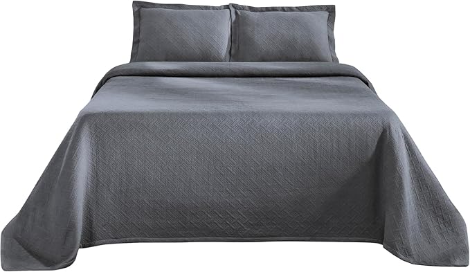 Superior 3 Piece Basketweave Cotton Bedspread Set, Home Bed Decor, Decorative - Image 2