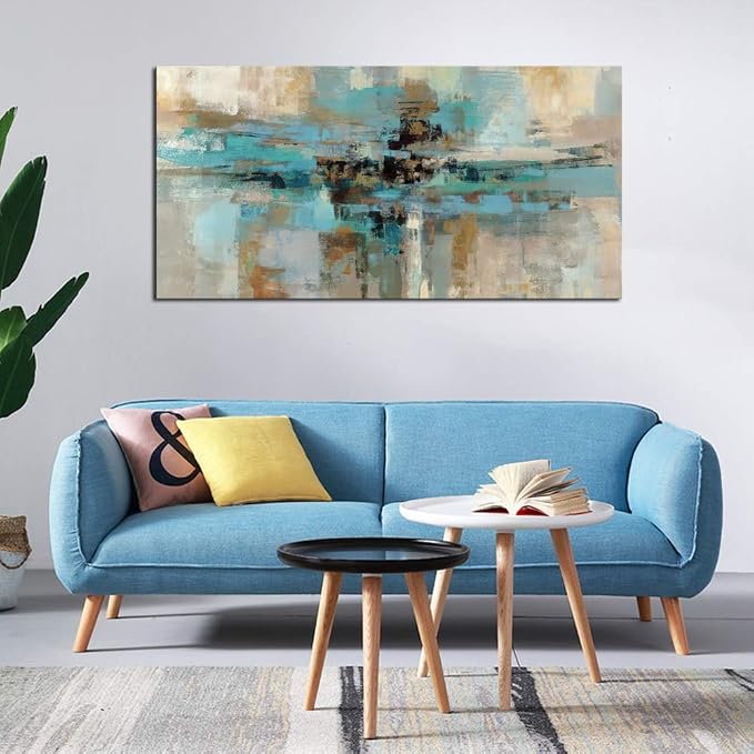 DZL Art A74750 Canvas Prints Abstract Wall Art Print Paintings Blue and Brown - Image 3