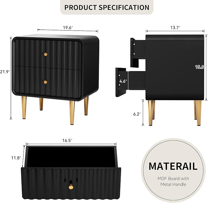 HLR Modern Nightstand, Fluted Bed Side Table - Image 2