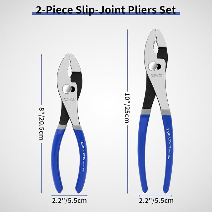KAIHAOWIN Slip-Joint Pliers 8"& 10" Set of 2, Large Pliers Cr-V Heavy Duty - Image 2